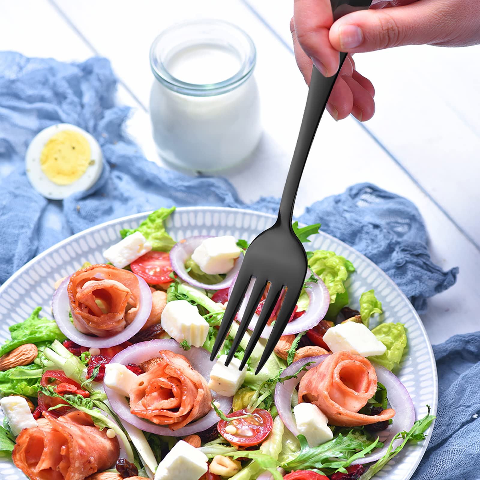 Devico Forks Set, Good Stainless Steel 10-Piece Black Silverware Cutlery Reusable Dinner Forks